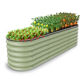Nossta 8 X 2 X 1.4 Ft Galvanized Raised Garden Bed,Sturdy and Easy to Assemble Oval Raised Planter Beds Outdoor for Vegetables, Gardening, Flowers, Fruits（Light Green）