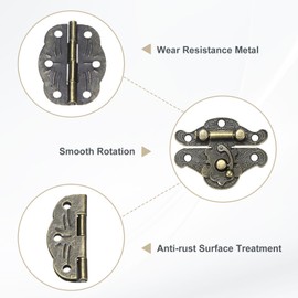 M METERXITY 2-Pack Jewelry Box Hinges, 1.88in (48mm) Iron Interior Door Folding Butt Mini Hinges with Latch Hook and Screw for Wooden/Jewelry Box/Cabinet