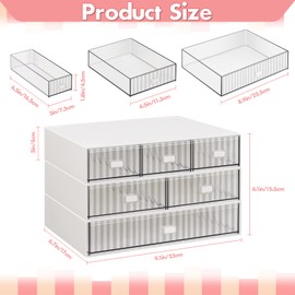 Stackable Desk Organizer with 6 Drawers, VASZOLA 3 Tier Plastic Desk Storage Box Desktop Drawers, Detachable Makeup Storage Office Stationery Supplies Organizer for Desk Office School Home