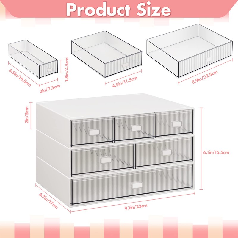 Stackable Desk Organizer with 6 Drawers, VASZOLA 3 Tier Plastic