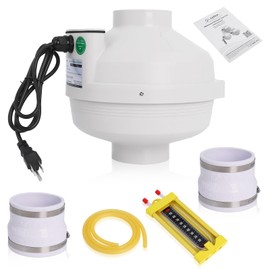 4 Inch Radon Fan Installation Kit, 260 CFM Radon Mitigation System Kit with Rubber Couplers (4 x 3 inch) and Air Pressure Indicator, IP67 Dust Centrifugal Fan for Indoor Outdoor