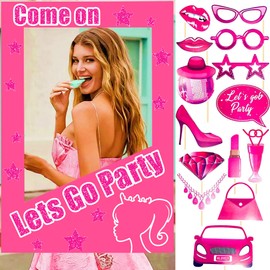 JeVenis 15 PCS Lets Go Party Photo Booth Props Hot Pink Girl Birthday Party Supplies Come On Lets Go Party Decoration Lets go Party Supplies Bachelorette Bridal Shower Birthday Party Supplies