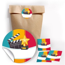 12 Gift Bags / Natural + 12 Stickers + 12 Notepads Cinema Party Bags Guest Gift Children's Birthday Girls Boys Adults