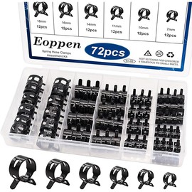 72Pcs Spring Hose Clamps Fuel Line Silicone Vacuum Hose Low Pressure Air Clamps & Sleeving Automotive Replacement Fastener Assortment Kit 6 Sizes (7mm 10mm 11mm 14mm 16mm 18mm) Black