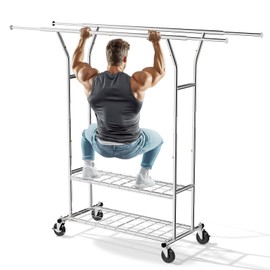 GCCSJ Adjustable Clothing Rack, Rolling Heavy Duty Clothes Rack Load 600 Lbs with Wheels, Metals Clothes Rack for Hanging Clothes, Sliver