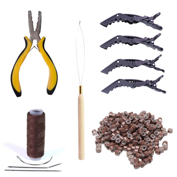 hair2heart Braids Starter Set Brown – High-Quality Extensions Tools for Weaving and Ring in Method