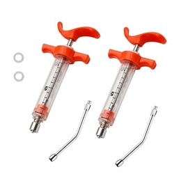 2 Set Feeding Syringe with 2 Drench Nozzle, Adjustable Dosage, Reusable Drench Gun Syringe for Bird, Cattle, Sheep, Goats, Pig, Dog, Cat, Pet Feeding Supplies