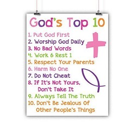 Gods 10 Commandments for Kids, Religious Poster, Print, Framed or Canvas