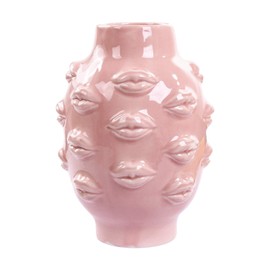 Romehaha Ceramic Body Vase, Lips Vase Table Decor Modern Farmhouse Decor Flower Vase for Home Office Shops 6.5X4.72Inch (Pink)