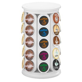 Vurlexat Coffee Pod Storage Compatible with Keurig Kcup Cafe Carousel, 360° Rotating K Cups Pods Carousel Holder, Kcup Storage Organizer Stand with 40 Keurig Kcup Pods (Off White Beige)