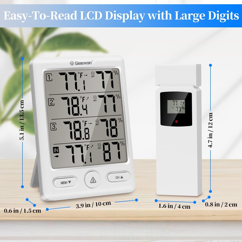 Geevon Indoor Outdoor Thermometer Wireless with 3 Remote Sensors, Digital