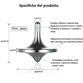 LOQATIDIS Stainless Steel Spinning Top, Well Made EDC Metal Decompression Toy, Perfectly Balanced, Spin Smooth, Helps Relieve Stress and Anxiety, Effective time-killing Desktop Toys (M/Silver)