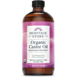 Heritage Store Organic Castor Oil 16 oz | Puro, Prensado en Frío y de Grado Superior | Aceite Multiusos para Cabello, Piel, Uñas y Cejas | Sin Hexano, Vegano y Libre de Crueldad | Hidratación y Nutrición Natural
