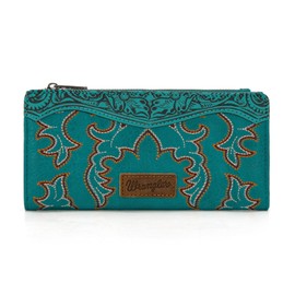 Wrangler Wallet for Women Embroidered Boot Scroll Women Wallet Designer Slim Wallet Turquoise WG145-212TQ