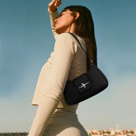 TIAASTAP Handbag Women's Small Shoulder Bag Leather Hobo Bag Small Vintage y2k Shoulder Bag 90s Women's Shoulder Bag with Zip Clutch Purse Cool Things for Teenage Girls, A-Black