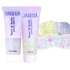 Prreal Body Glitter Gel, Face Glitters Body Gel Sequins Shimmer Liquid Eyeshadow, Chunky Glitter for Face Nails Hair, Holographic Mermaid Sequins for Festival Makeup 100 ml (White + Mystic Purple)