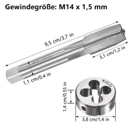 Tap, M14 x 1.5 mm Tap and Die Set, Round Tap, Metric Tap Set, Machine Tap, Tap Set for Thread Cutting Repairing, 1 Set