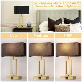 gernehop Black Table Lamps Set of 2 with Dual USB Ports,3-Way Dimmable Touch Control Bedside Lamps,Modern Bedroom Table Lamp for Living Room,Nightstand LED Bulbs Included