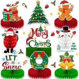 Qpout 9 PCS Christmas Centerpieces for Tables, Christmas Table Centerpieces, Christmas Honeycomb Centerpieces, Cute Christmas Party Table Decorations, Christmas Birthday Party Centerpieces, A Style