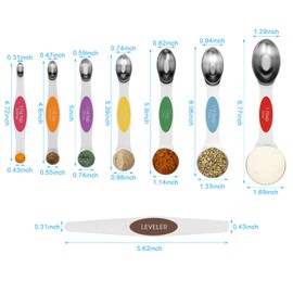 Aovchei Magnetic Measuring Spoons Set, Dual Sided, Stainless Steel, Fits in Spice Jars, MultiColor,Set of 8