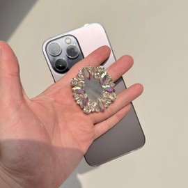 WUOJI Cute Cubic Diamond Shape Design Collapsible Expandible Mobile Phone Grip Stand Holder for Smartphone Tablet Cell Phone Accessory (Silver)