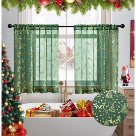 XTMYI - Cortinas de cocina verdes para Navidad, cortinas transparentes para caravanas, 30 pulgadas de longitud