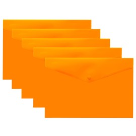 eco-eco A5 50% Recycled Transparent Press Stud Popper Wallet, Plastic Folders (Pack of 5), Orange, eco075ORANGE