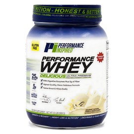 PERFORMANCE INSPIRED Nutrition WHEY Protein Powder – All Natural – 25G Protein – BCAAs – Digestive Enzymes – Fiber Packed – Natural Vanilla – 2lb