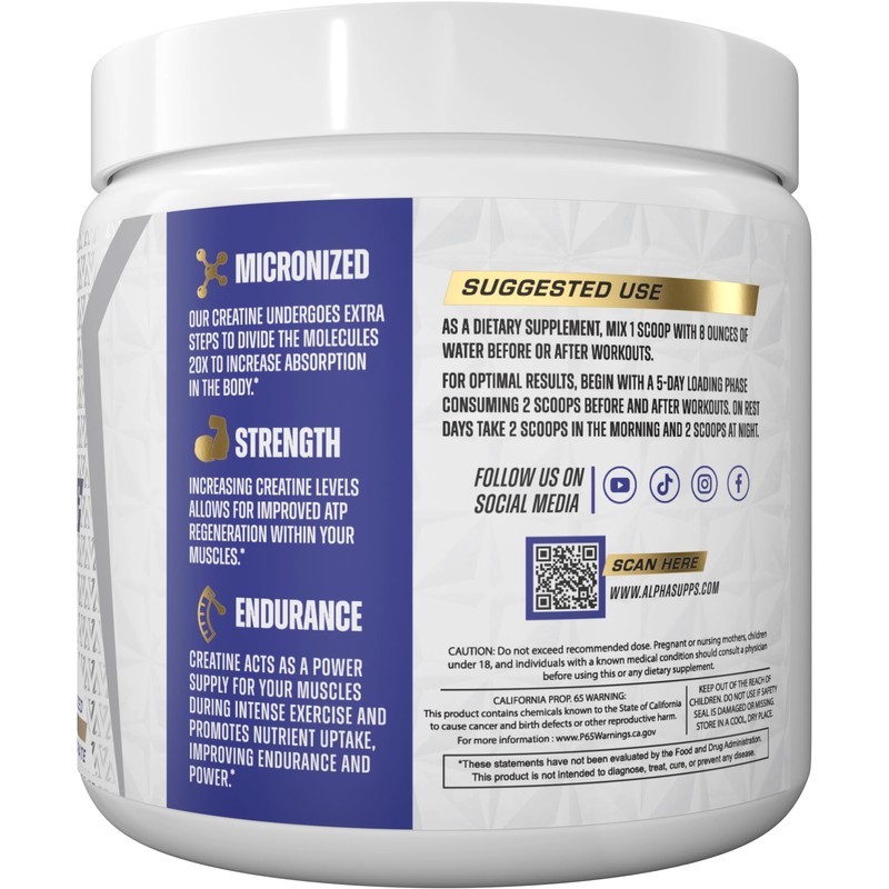 Alpha Supps Micronized Creatine Monohydrate Powder - 5g (5 Grams)