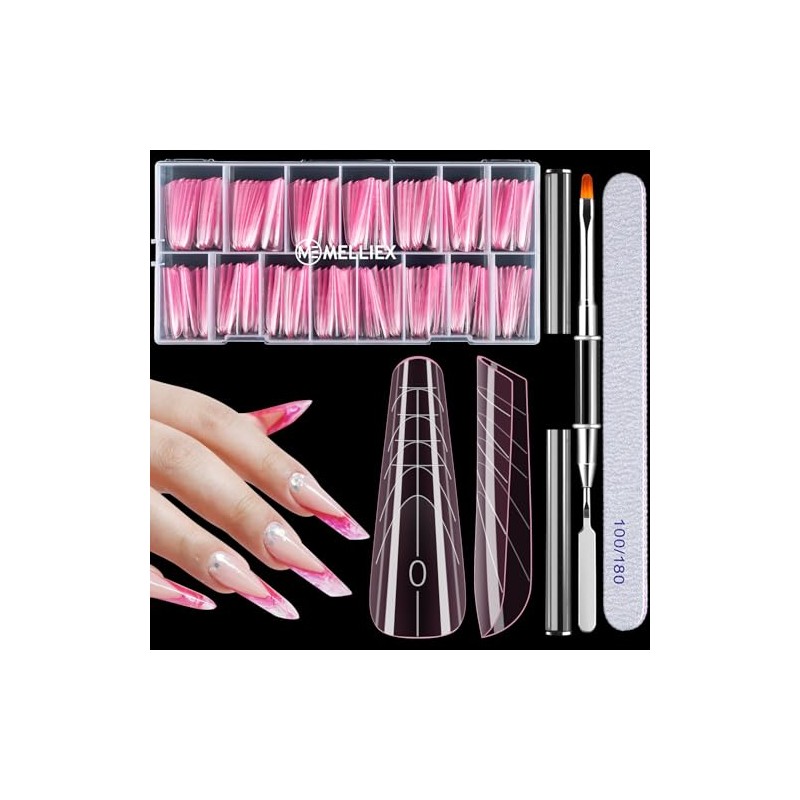 MELLIEX 150 Pieces Dual Nail Forms, Polygel Nail Tips Starter