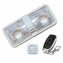 RV Interior LED Ceiling Lights with Remote Control and Mini Wireless Button Preprogrammed, Dual Bright Dome Lamps Interior Lighting for RV Trailer Camper Boat Motorhome Truck DC 12V White