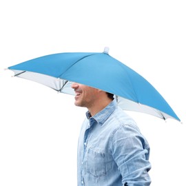TIXIPEM 20.5" Headband Umbrella Hat [1 Pcs] - Hand Free Foldable Umbrella Cap Sun Hat Use for Fishing & Gardening & Golf & Camping & Hiking - [Sky Blue] Silver Coating Top Outdoor