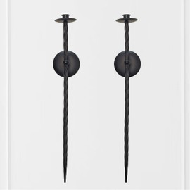 Remenna Large Wall Candle Holder Set of 2 Twisted Candle Sconces Wall Mount Metal Candle Holders Decor for Bedroom Dining Room 23.5" (Black)