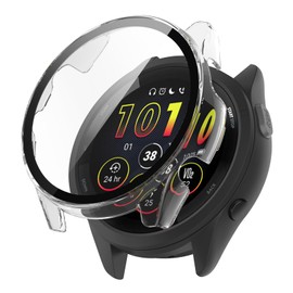 SHEAWA for Garmin Forerunner 165 Case Cover PC+Tempered Glass Film 9H Hardness Full Protection Forerunner 165 Music Integrated Protective Case Protective Cover Shockproof Accessories (Transparent)