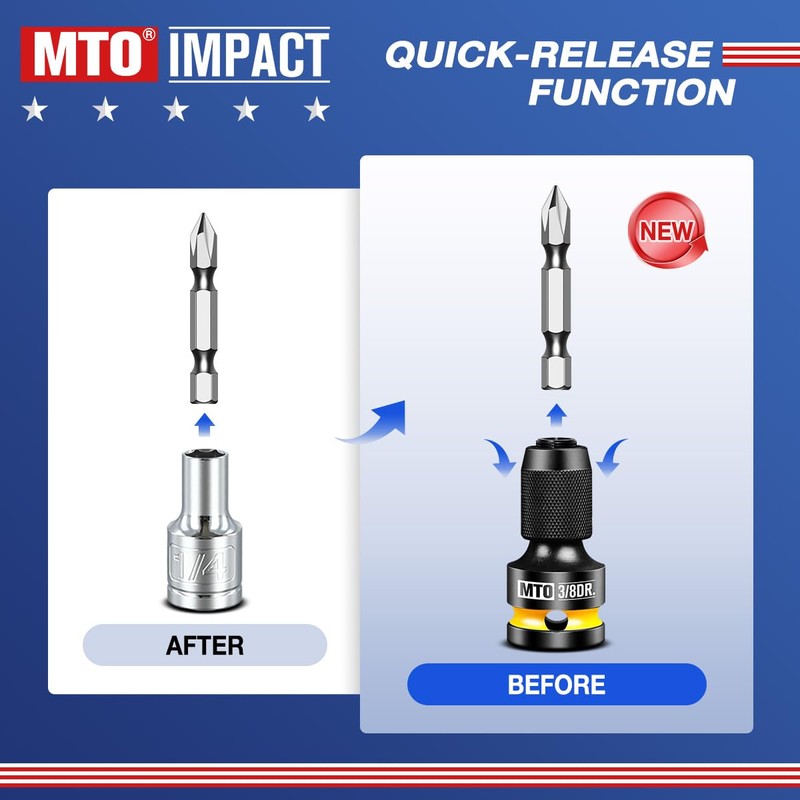 MTO 3/8-Inch Square Drive to 1/4-Inch Hex Socket Adapter, Quick