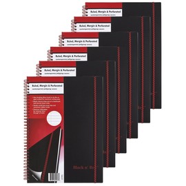 CASE OF 6 Black n' Red Twin Wirebound Notebook, Poly Cover, 11.75 x 8.25 Inches, Black, 70 sheets (E67008)