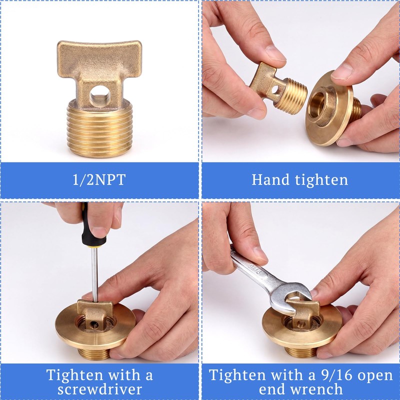 Otoolling 4 Pcs Boat Drain Plugs 1/2" NPT Solid Brass