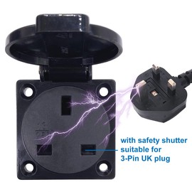 Waterproof IP44 UK Socket for Type G Plug, Dustproof Rainproof United Kingdom Industrial Socket With Cover for Car Inverter, Electric Generator, Air Conditioner, Outdoor Power Equipment, etc. (1 Pack)