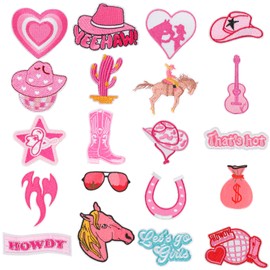 Maxqzin 20Pcs Pink Iron on Patches,Trucker Hat Patches Random Styles Western Cowgirl Iron on Patches for Women Clothing Backpacks Hat Jeans Jacket Decorations