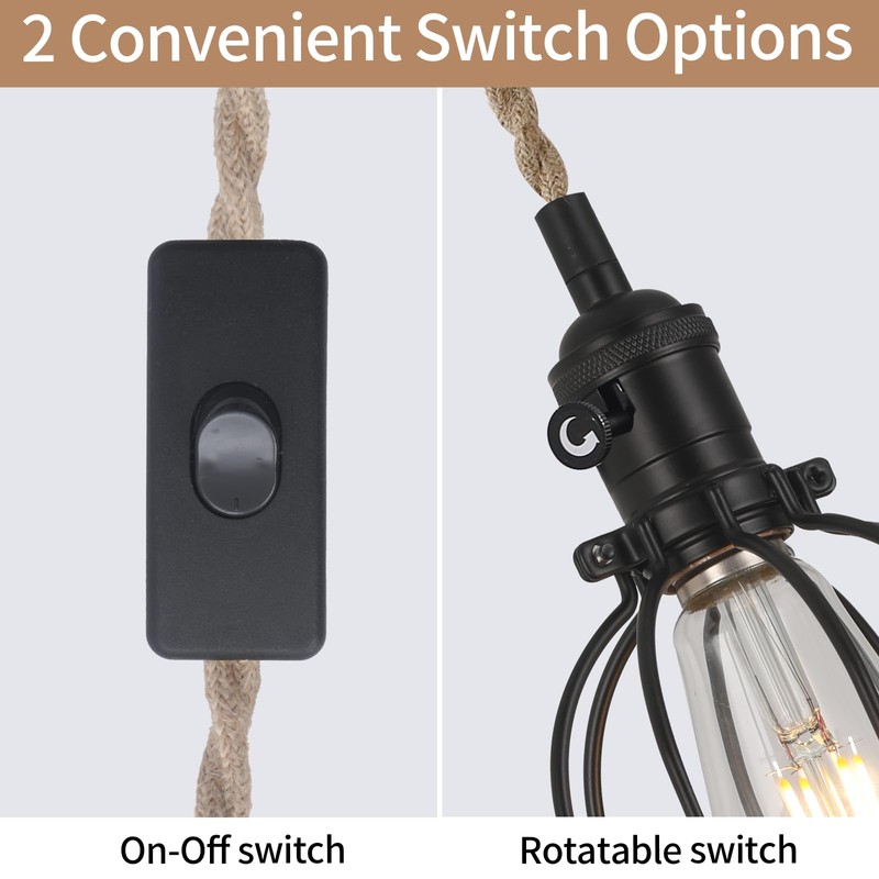 SEEBLEN Rustic Plug in Pendant Lights Set of 2,Farmhouse Wooden