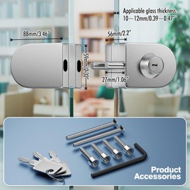 Ranbo Frameless Double-Sided Glass Door Lock, No-Drill,304 Stainless Steel, Suitable for 3/8''-1/2''(10mm-12mm) Sliding Glass Doors,Office Doors,Commercial Doors,Includes 3 Keys,Brushed Finish.