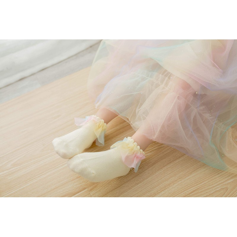 Gwenvenni Calcetines de algodón con volantes y encaje para niñas