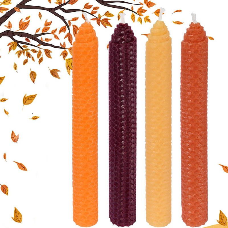 DEYBBY 8" Hand-Rolled Beeswax Taper Candles 4 Pack Cone Top,Pure