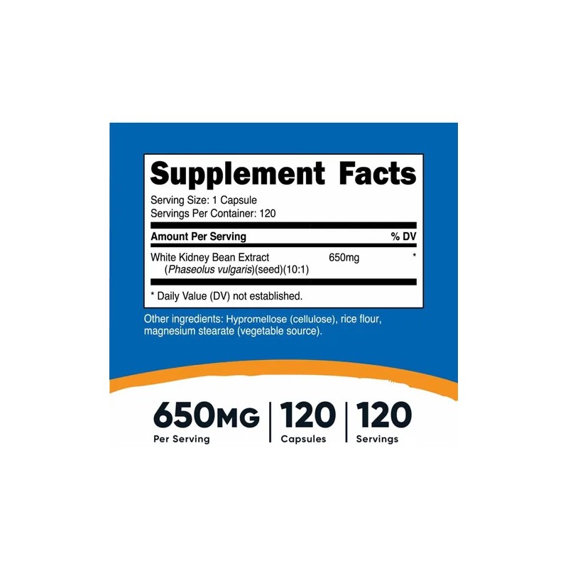 Bloqueador De Carbohidratos Frijoles Blancos 650mg 120 Caps Sabor Sin