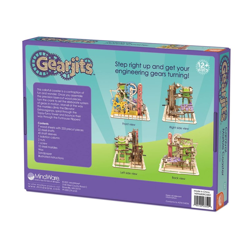 MindWare Gearjits: Carnival Marble Coaster – Wooden Puzzle Marble Run