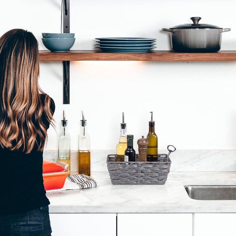 EHC Multipurpose Small Woven Storage Hamper Basket, Grey, Ideal For