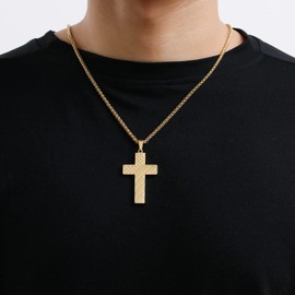 DuoDiner Gold Cross Necklace for Boys Men Pendant Chain Stainless Steel American Flag John 3:16 Bible Verse Religious Jewelry Gift