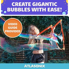 Atlasonix Giant Bubble Wand, Giant Bubble Maker, Big Bubble Wand, Large Bubble Wand, Bubble Sticks, Outdoor Toys for Kids, Bubble Kit, Wands & Bubble Mix for Making 2 Gallons of Bubble Solution