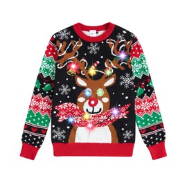 Cutemile Kids Boy Ugly Christmas Sweaters 7T 8T Girls Reindeer X-Mas Knit Sweater with Lights Flash Xmas Jumper for Holiday 7-8 Years