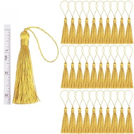 Fenghuangwu 30 Pieces Handmade Sewing Tassels for Crafts 5.7inch Silky Soft Tassels with 2.6inch Cord Loop for DIY Craft Accessory Decoration (New Gold, 30 Pack)
